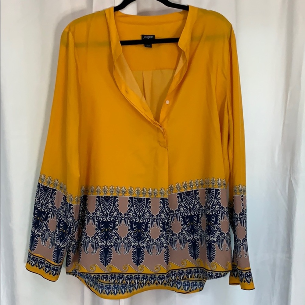 JCrew XL Gold Patterned Long Sleeve Blouse